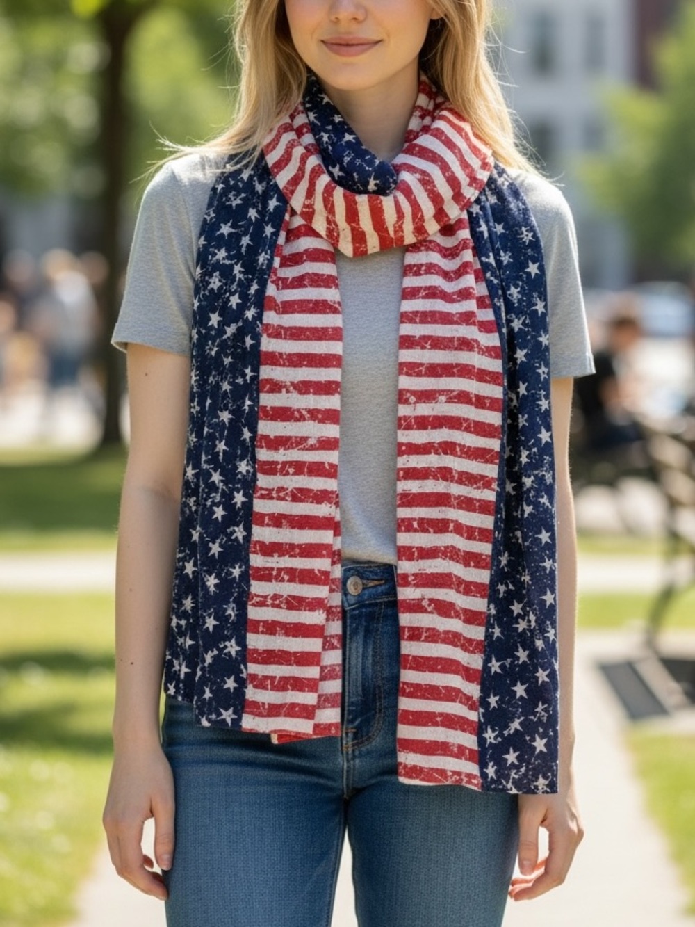 Twiggy London American Flag Patriotic Scarf Stars Stripes Americana USA OS